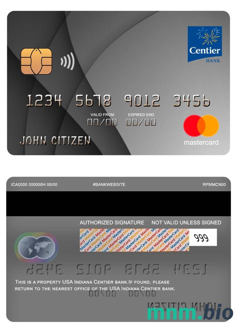 USA Indiana Centier bank przykład karty mastercard w formacie PSD